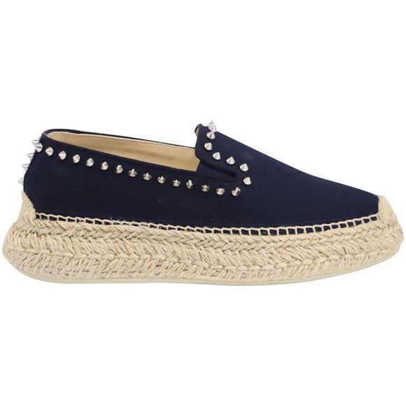 Christian Louboutin Espasneak Studded Flatform Espadrilles in Navy Blue Canvas - Picture 1 of 9